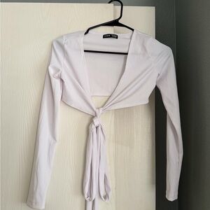 SHEIN White Long Sleeve Blouse Cropped wrap/tie around body